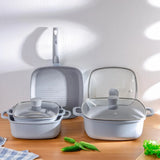 Royalford Nonstick Cookware Sets RF12487 Pots and Pans Set, Cooking Sets, Suitable for all stoves, Aluminum Die Cast Body with 3 Layer Granite Coating Tempered Glass Lid Dishwasher Safe 7PCS